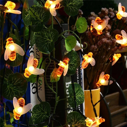 New Solar Powered Cute Honey Bee Led String Fairy Light 20leds 50leds Bee Outdoor Garden Fence Patio Christmas Garland Lights