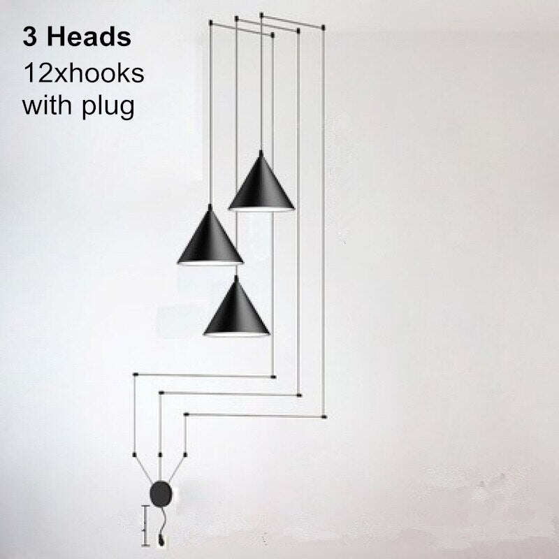 Modern Light Black Metal Long Wire Cone Shape Pendant Lamp Kitchen Island Hanging Lamp Bedside Suspension Lighting