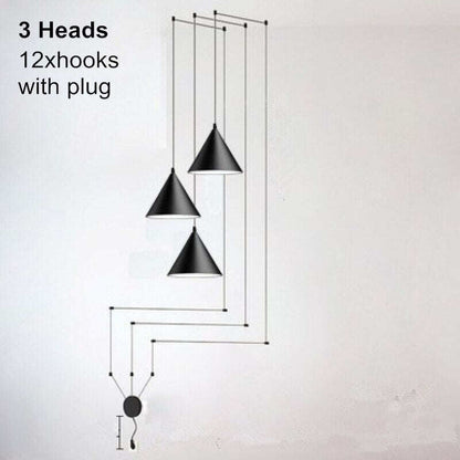 Modern Light Black Metal Long Wire Cone Shape Pendant Lamp Kitchen Island Hanging Lamp Bedside Suspension Lighting