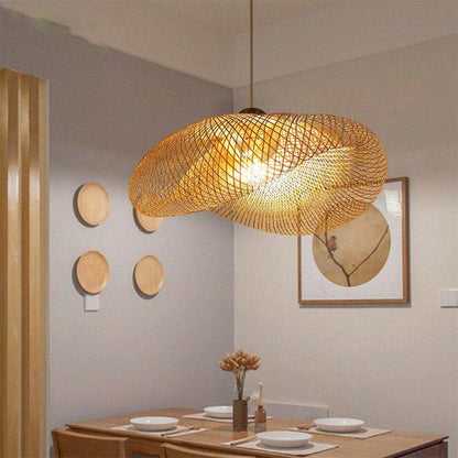 Bamboo LED E27 Wicker Rattan Wave Shade Pendant Light Vintage Japanese Lamp Suspension Home Indoor Dining Table Room Lighting