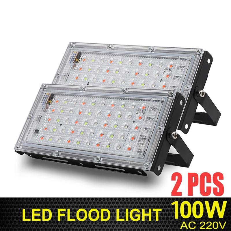 2Pcs 50W 100W LED Floodlight LED Spotlight 220V LED Grow Light PhytoLamp Streetlight Full Spectrum Lamp For plant growth lamp
