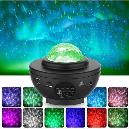 LED Star Night Light Wave Sky Starry Galaxy Projector Blueteeth USB Voice Control Music Player 360 Rotation Night Lighting Lamp