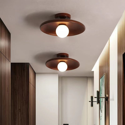 Modern Wooden Ceiling Light Log Color Walnut Wood Ceiling Lamps Surface Ceiling Lighting G9