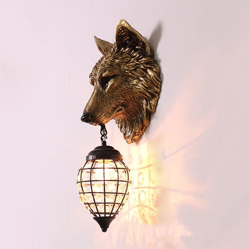 Resin Wolf Wall Lamps Vintage Wall Sconce Light Fixtures for Living Room Bedroom Lamp Led Light