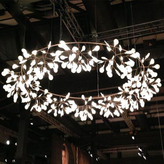 Big Round Modern LED Lamp Firefly Tree Branch Leaf Pendant Light Flower Suspension Lamps Restaurant Art Bar Home Lighting