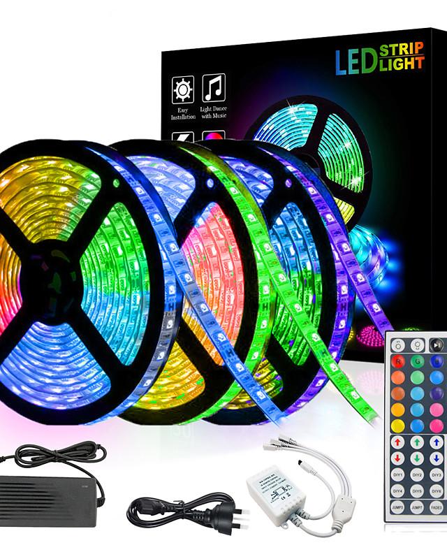 15m 3x5m LED Light Strips RGB Tiktok Lights 5050 SMD 450 Leds 10mm Strip Fexible Light Led Tape not-waterproof DC 12V 450leds with 44key IR Remote Controller Kit