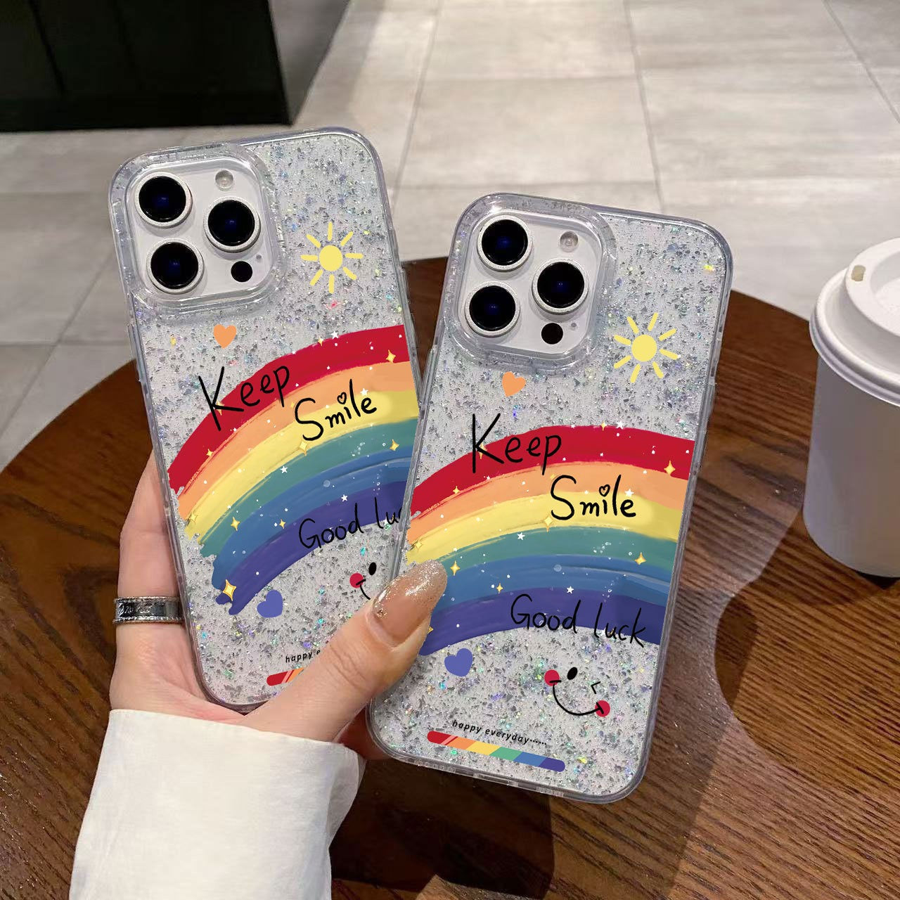 Rainbow  Glitter Phone Case For iPhone 16 15 14 13 12 11 Pro XS MAX 7 XR 8 7 Plus Clear Cover Fundas
