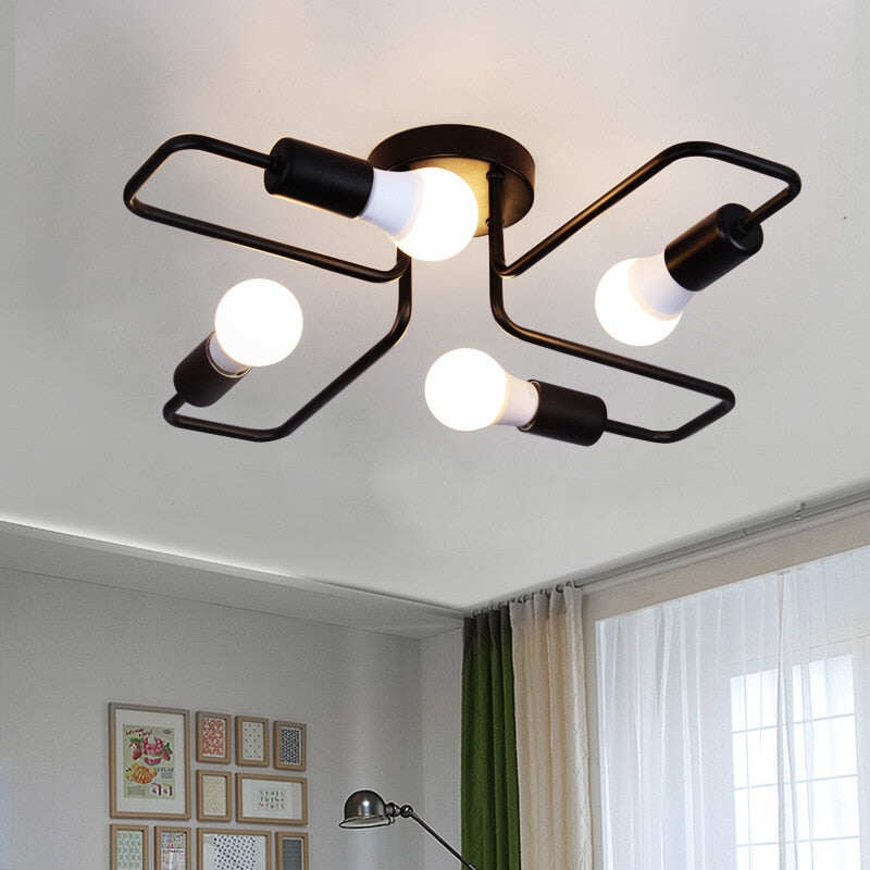 4/6 Light Retro Wrought Iron Ceiling Lights Bedroom/Dining Room Vintage Black Ceiling Lamp Fixture E27 Lustres