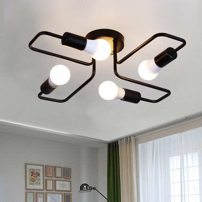 4/6 Light Retro Wrought Iron Ceiling Lights Bedroom/Dining Room Vintage Black Ceiling Lamp Fixture E27 Lustres