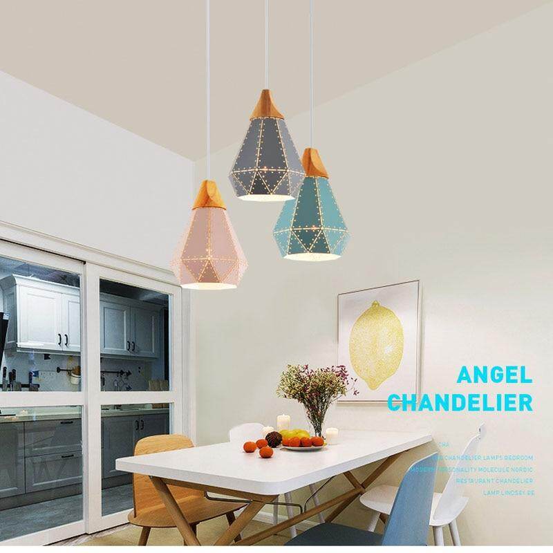Creative Nordic postmodern minimalist cafe restaurant bar personality wrought iron hollow solid wood chandelier single head