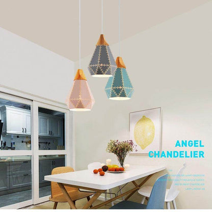 Creative Nordic postmodern minimalist cafe restaurant bar personality wrought iron hollow solid wood chandelier single head