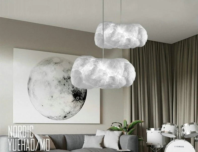 Creative White Cloud Pendant Lamp Silk Cotton E27 LED Stairwell Pendant Lights For Coffee Shop Children Kids