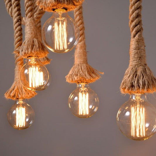 Loft Hemp Rope Pendant Lights Vintage Retro Industrial Hanging Lamp For Living Room Kitchen Home Light Fixtures Decor Luminaire