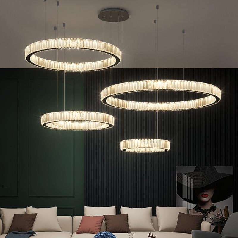 Stair Crystal Long Chandelier Rotating Ring Led Duplex Large Chandelier