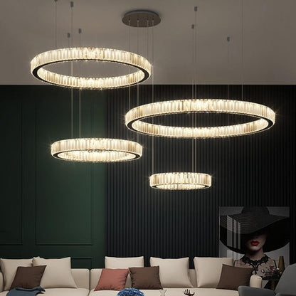 Stair Crystal Long Chandelier Rotating Ring Led Duplex Large Chandelier