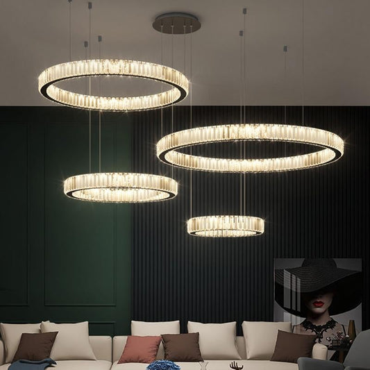 Stair Crystal Long Chandelier Rotating Ring Led Duplex Large Chandelier