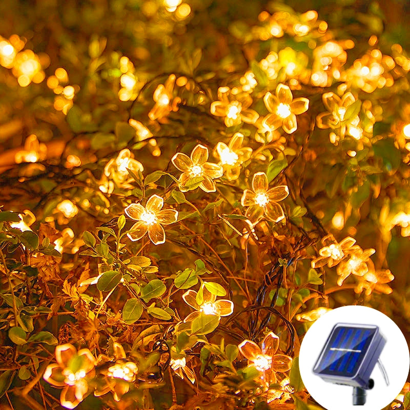 Solar Cherry Garden Blossom Flower Lights Garlands String Lights Solar Outdoor Waterproof Lawn