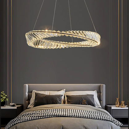 Dimmable Crystal Chandeliers Lighting Modern Ring Pendant Light LED Lamp Fixtures for Dining Room Livingroom Bedroom Kitchen