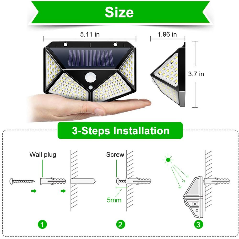 100 LED Solar Light Outdoor Solar Lamp Powered Sunlight Waterproof PIR Motion Sensor Street Light for Garden Decoration