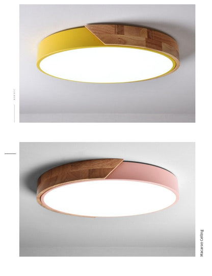 Modern Ceiling Light Wood Iron Acrylic Round Dustproof Lamp Kitchen Bedroom Porch LED Chip Decoration Lighting Fixture