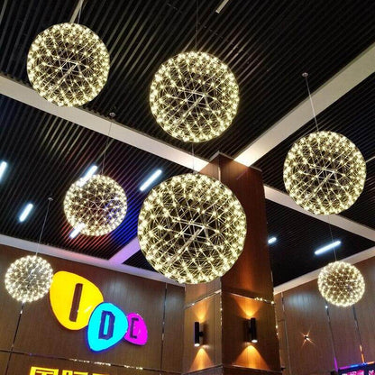 Firework Ball Pendant Lighting Fixtures Chrome/Gold Stainless Steel Lustre Led Nordic Lamp Lobby Hotel Living Room Cafe Hanglamp