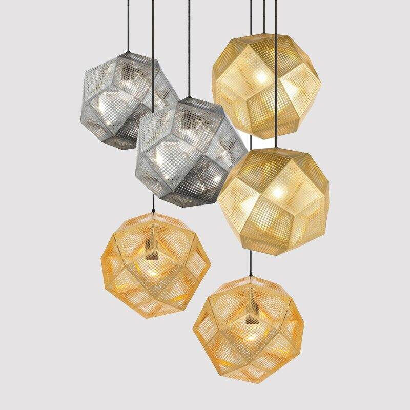 Modern Industrial Pendant Lights Hotel/Restaurant/Bar Pendant Lamps Gold/Silver Stainless Steel Art Geometry Net Lighting