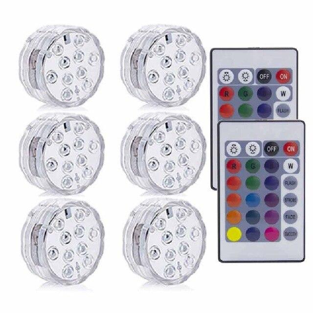 10LED RGB LED Underwater Light Pond Submersible IP67 Waterproof Swimming Pool Light Battery Operated For Wedding Party