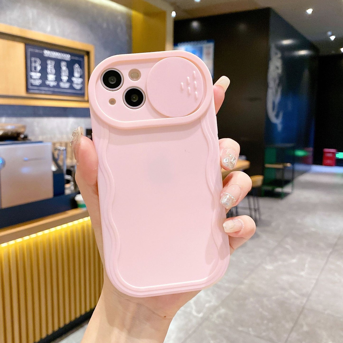 Wavy Pattern Minimalist Solid Color Sliding Window Soft Case for Apple IPhone 15/13/11 and XS Max 16