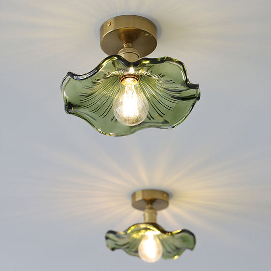 A Single-head Green Lotus and Leaf Pendant Lamp in The Bedroom Dining Room Bar Counter and Entrance Hall