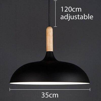 Pendant Light 35cm Diameter Matte Aluminum Lampshade 10cm Iron Base Solid Wood Accessories 1.2 m Suspension Line E27 Lamp Holder