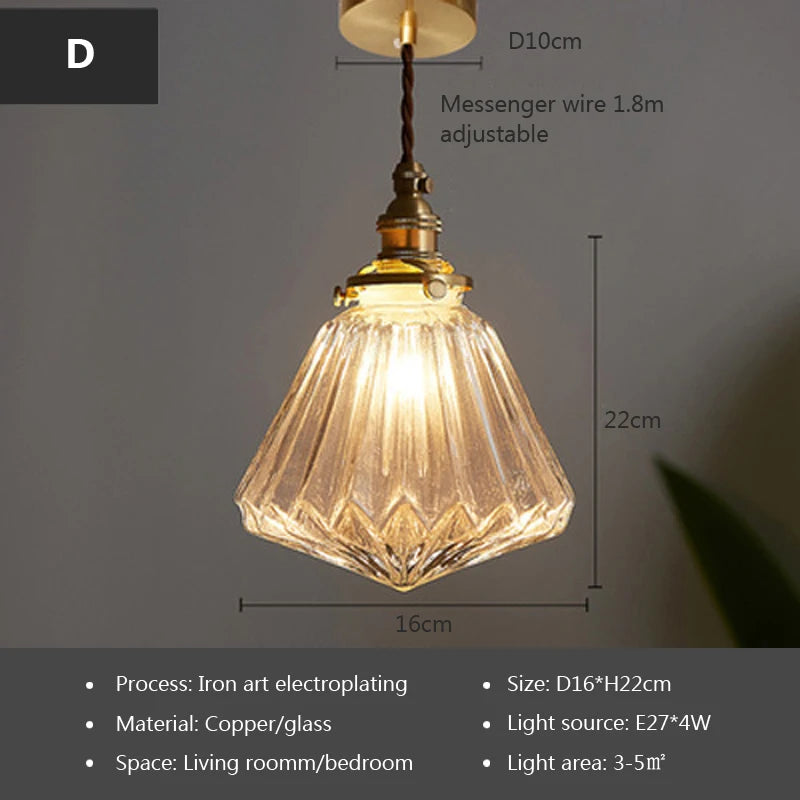 Glass Pendant Light Nordic Dining Room Retro Chandeliers Creative Minimal E27  Transparent Lampshade For Restaurant Lamp Lustre