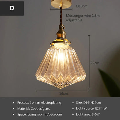 Glass Pendant Light Nordic Dining Room Retro Chandeliers Creative Minimal E27  Transparent Lampshade For Restaurant Lamp Lustre