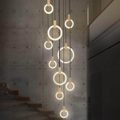 Modern 1/3/6Heads Led Chandeliers Wood Acrylic Ring Chandelier For LOFT Decor