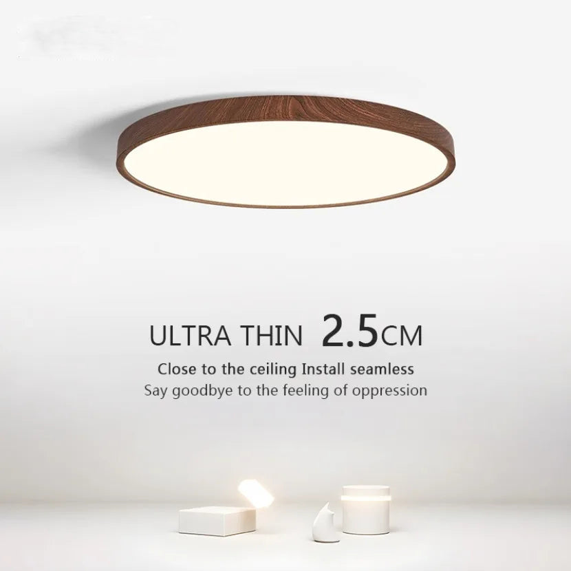 Modern LED Ceiling Light Circular Ultrathin Wood Grain Walnut Decorative Light Indoor Bedroom Living Room Dining Room Home Light