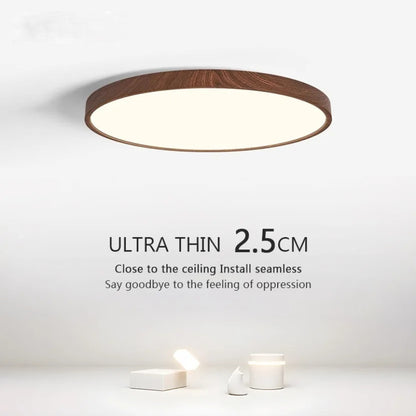 Modern LED Ceiling Light Circular Ultrathin Wood Grain Walnut Decorative Light Indoor Bedroom Living Room Dining Room Home Light