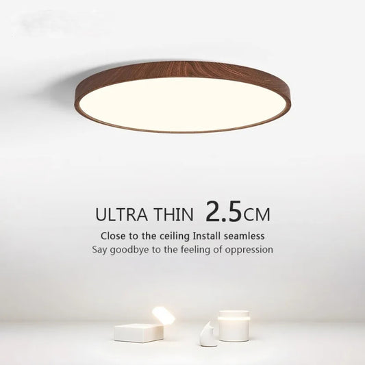 Modern LED Ceiling Light Circular Ultrathin Wood Grain Walnut Decorative Light Indoor Bedroom Living Room Dining Room Home Light
