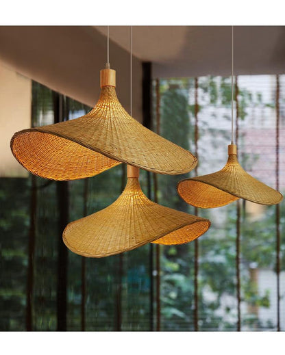 Bamboo Chandelier Rattan Straw Hat Lamp Stair Bamboo Lamp