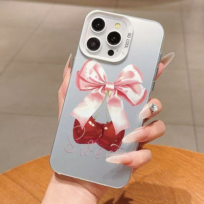 Cherry Bow Pattern Phone Case for iPhone16/15/14/13/12/11/ProMax/Pro/Plus Fashion Friend Gift Aesthetic Phone Case