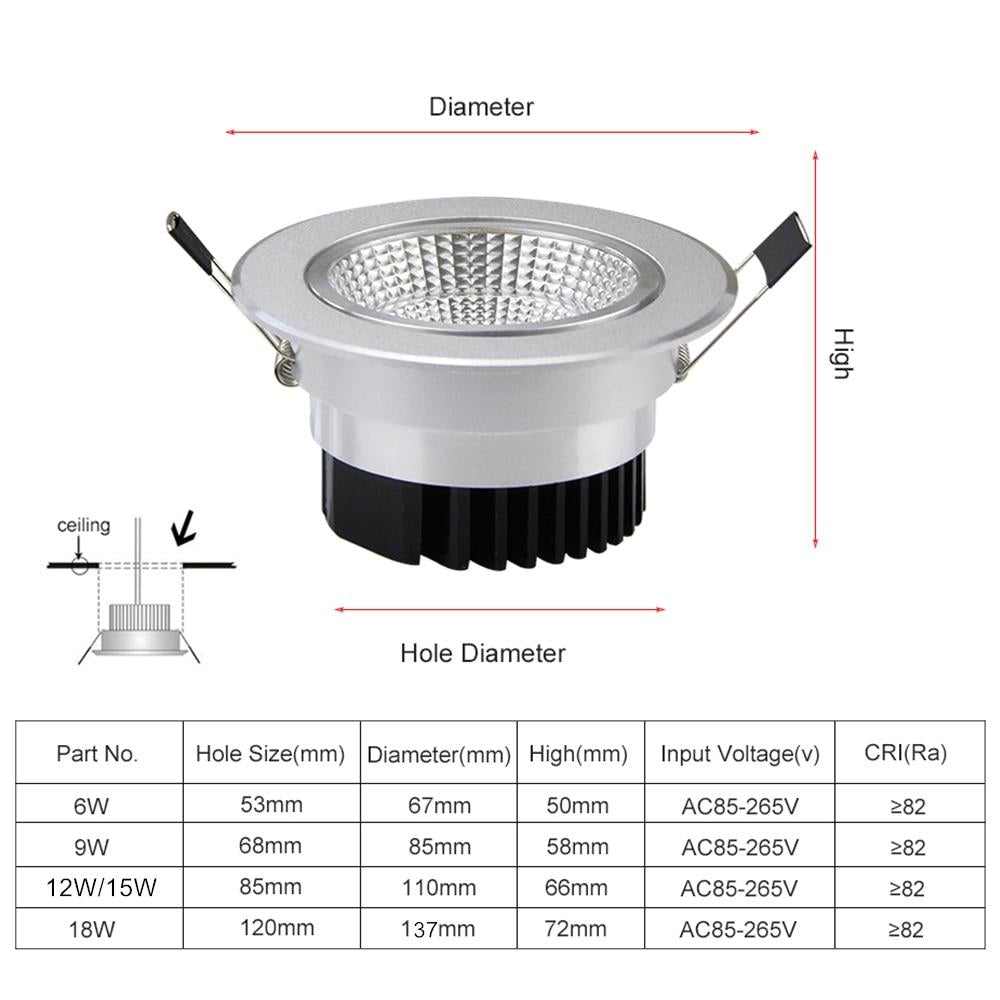 Dimmable LED Downlight COB Ceiling Spot Lighting 6W 9W 12W 15W Led Bulb Bedroom Kitchen Indoor ceiling recessed Lights