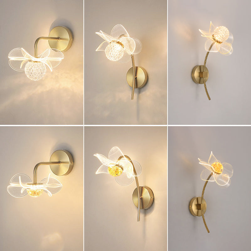 Modern LED Wall Lamp Electroplated Flower Shaped Bedroom Bedside Light Study Dining Room Living Room Background Decoration Lamp