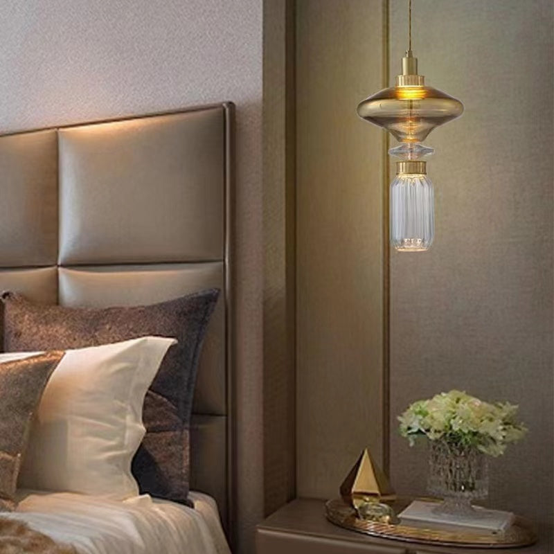 Clear Amber Glass LED Chandelier Modern Pendant Lamp Hall Parlor Restaurant Bedside Lighting Fixtures