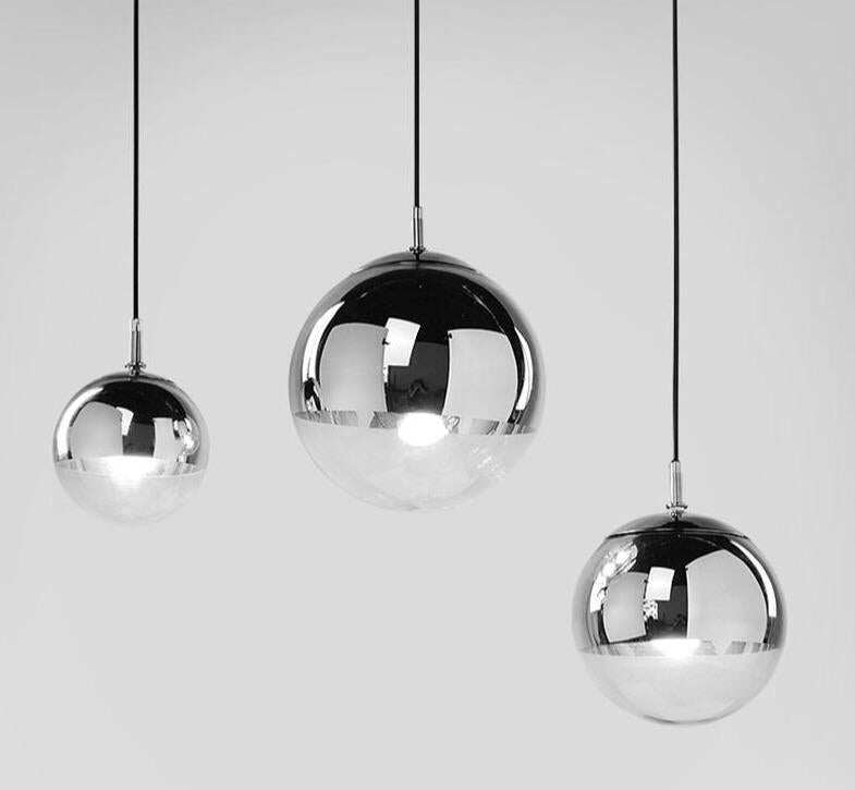 Modern Pendant Lights Silver Mirror Ball Hanglamp Globe Glass Led Lamp Kitchen Living Room Bedroom Home Suspension Luminaire