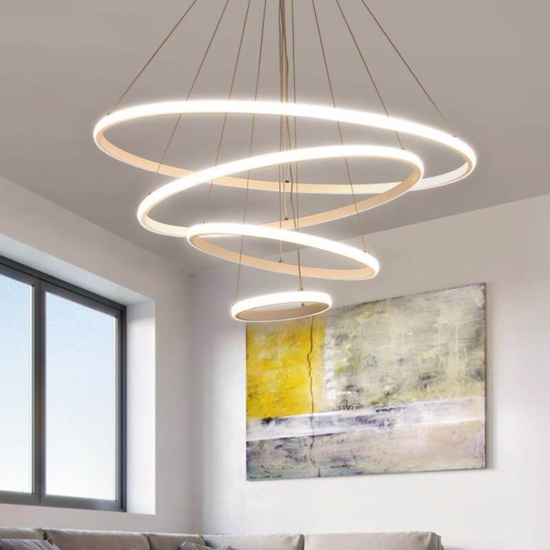 Modern LED Pendant Lights For Dining Room Black Rings Circle Living Bedroom Hanging Lamp Fixtures With Remote Control Luminaire