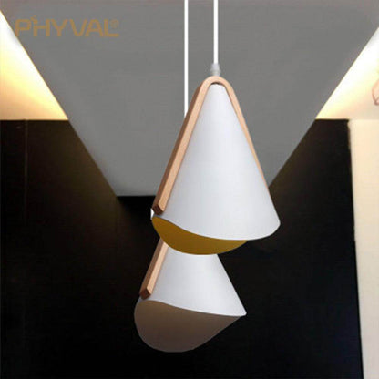 Nordic Pendant Light Wood Grain Modern Minimalist Creative Wrought  White Iron Lampshade  Lighting E27 Lamp Holder 1.2 m Wire