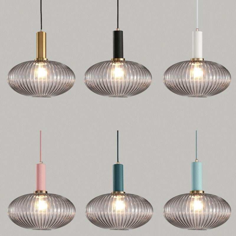 Novelty Stripe Glass Hanging Lights E27 LED 6 Color Lamp Holder Pendant Lamp For Kitchen Living Room Bedroom Hotel Restaurant