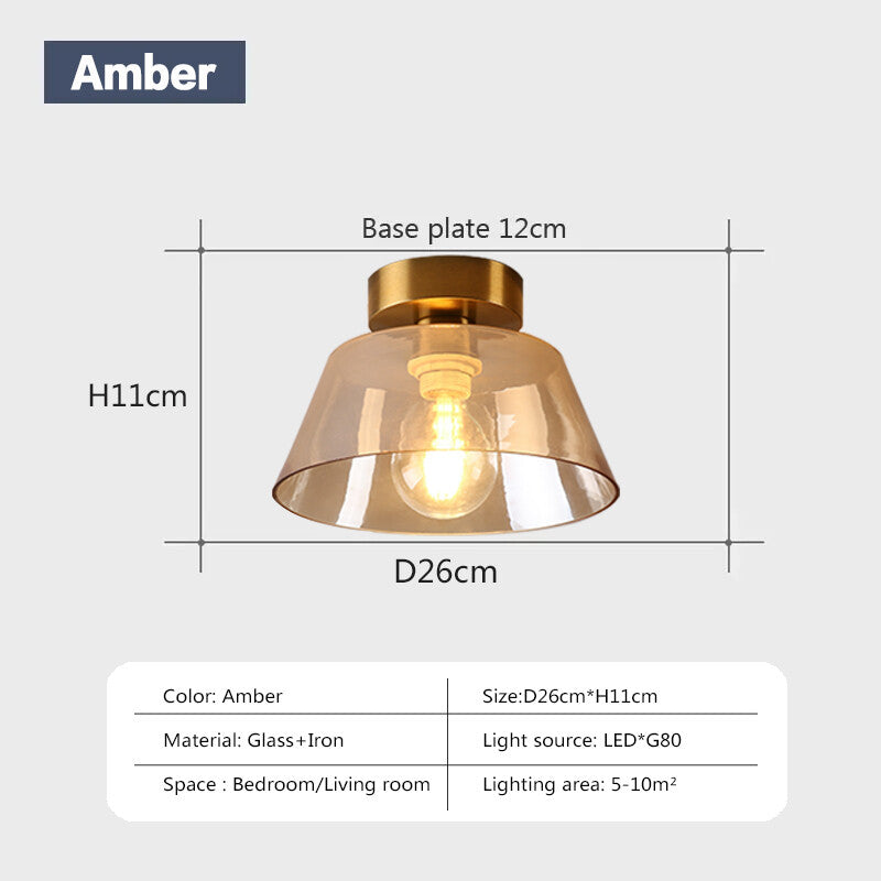 Modern Glass Ceiling Lamp Amber Green Glass Hood For Dining Room Home LED Decoration Light Fixture