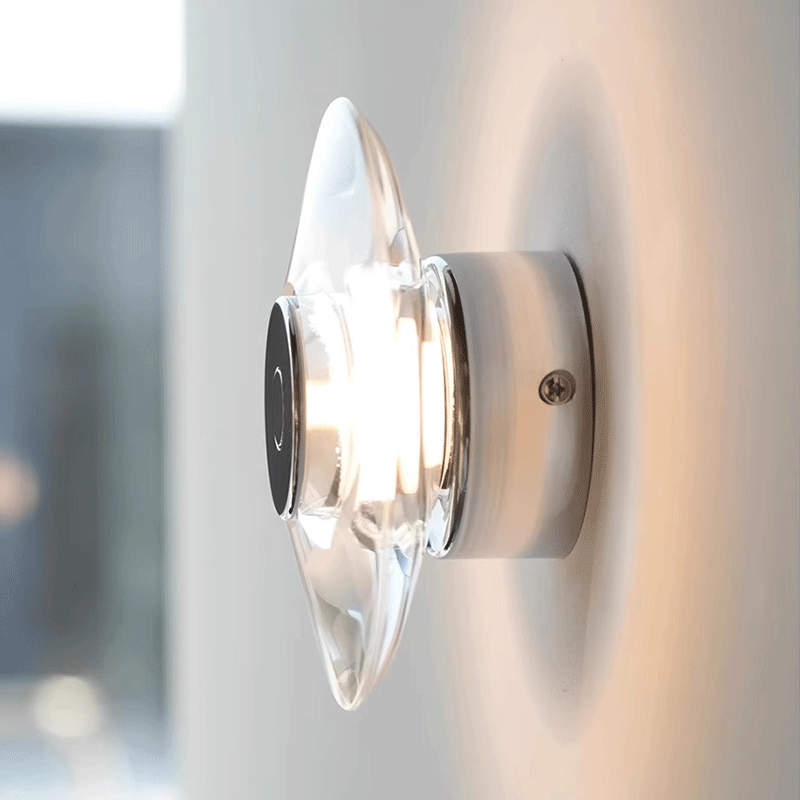 Modern Round Crystal Bedside Lamp Bedroom Living Room LED Sconce Minimalist Art Circular Corridor Mirror Wall Lights