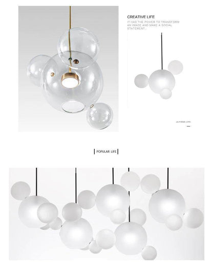 Modern Creative Clear Glass Bubble Ball LED Pendant Llights Kitchen Bedroom Store Cafe Interior Lighting Decorative Hanging Lamp