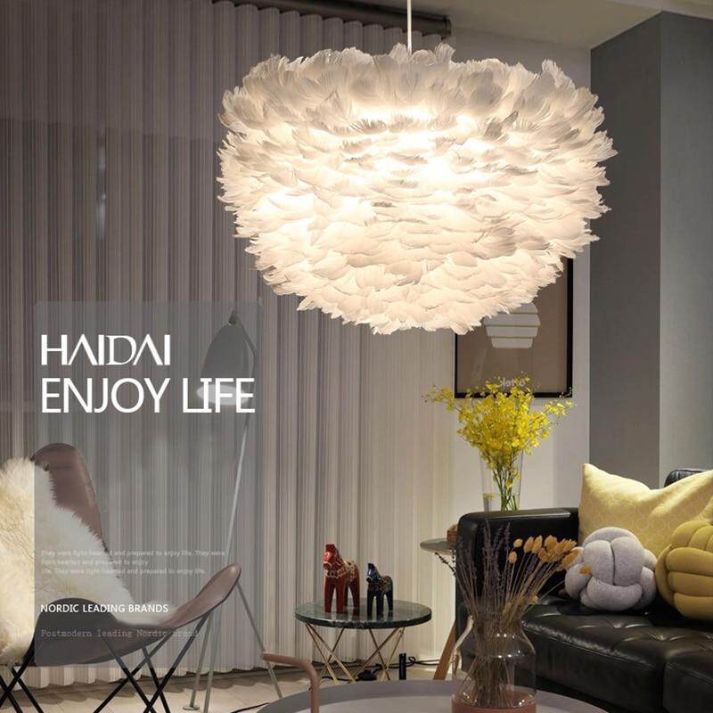 Loft Modern White Nature Goose Feather Pendant Lights Romantic E27 Led Pendant Lamps For Home Restaurant Bedroom Living Room