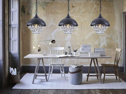 Retro Bar Coffee Restaurant Bar LED Simple Wrought Iron Lid Crystal Lamp Chandelier